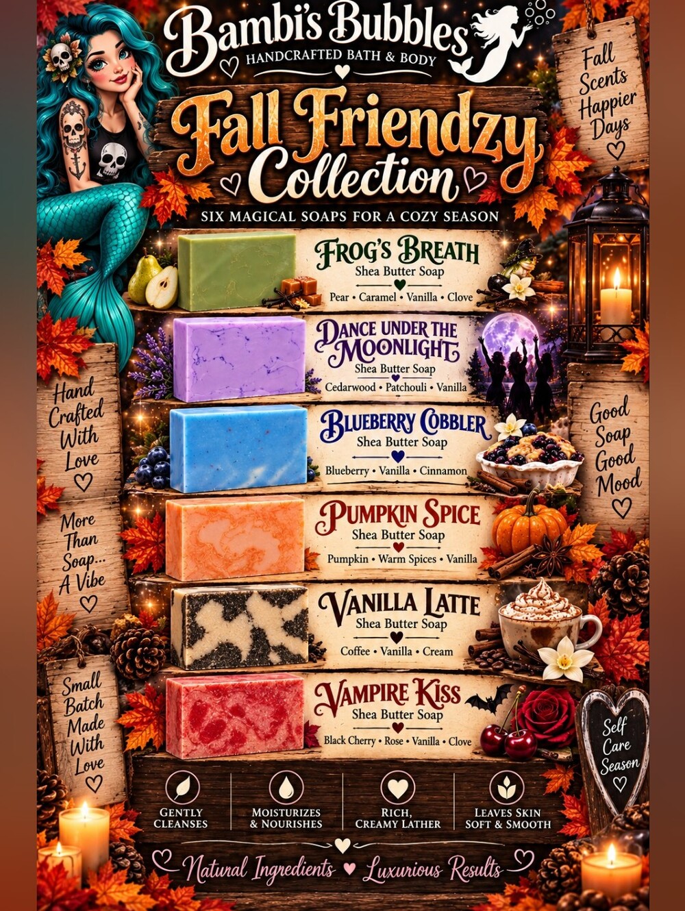 New! Bambis Bubbles Fall Friendzy Collection Shea Butter Soap